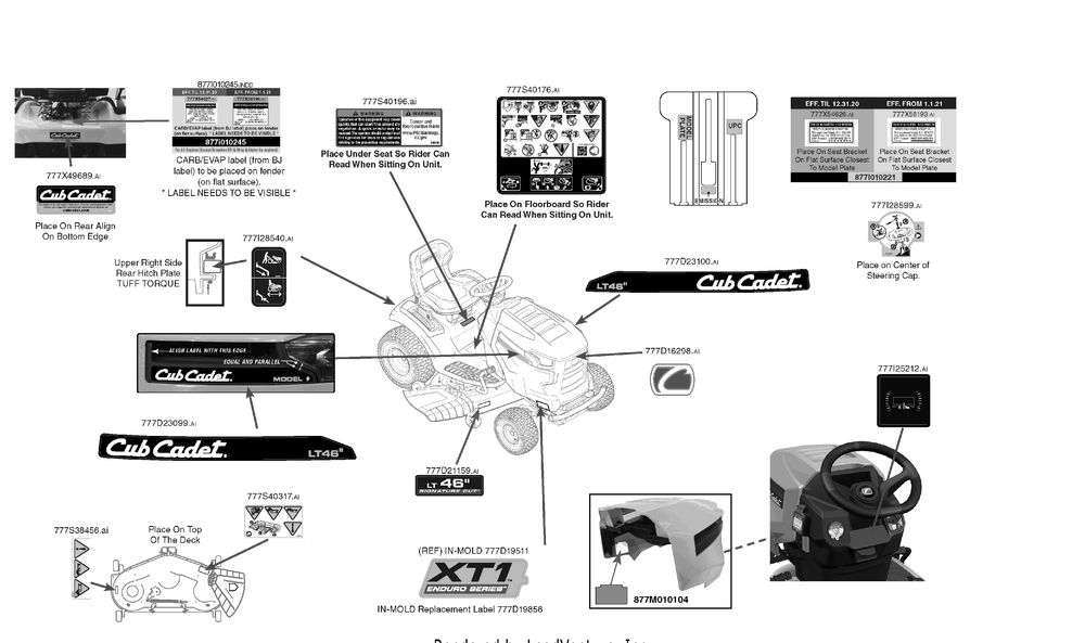 Label Map Diagram and Parts List for XT1-LT46KH (13APA9CT210)(2021) Cub Cadet Lawn Tractor